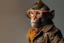 AI Generated Illustration Of A Monkey In Orange Glasses
