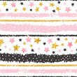 Seamless striped pattern in pink, black and golden colors with stars. Vector background