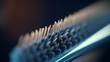 A close-up of a toothbrush head, with bristles arranged in precise patterns for maximum plaque removal, in a dental hygiene ad