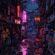 © sukrit - Pixel art cyberpunk alleyway with hackers, neon signs, and rain