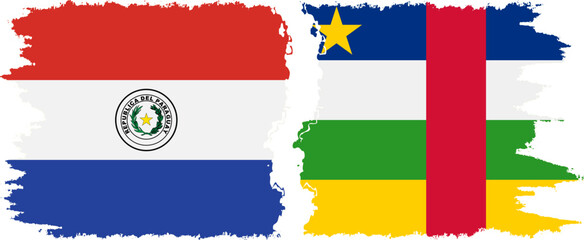Central African Republic and Paraguay grunge flags connection vecto