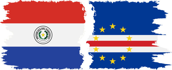 Cape Verde and Paraguay grunge flags connection vector