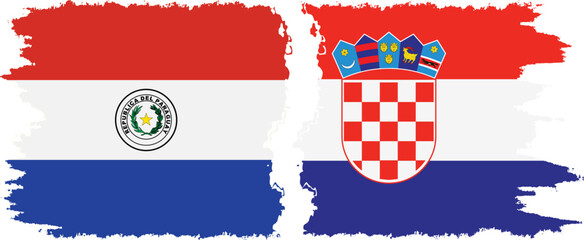 Croatia and Paraguay grunge flags connection vector