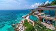 Exclusive pool villas at a luxury resort, each with direct access to a private beach and turquoise sea