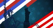 Image of flag of usa over statue of liberty on black background