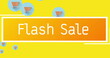 Image of Flash sale text on orange banner against multiple shopping cart icons on yellow background