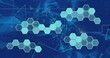 Image of hexagons over network of connections on blue background
