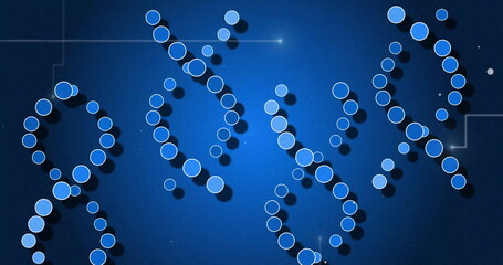 Poster - Image of light trails over dna strand on blue background