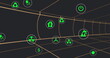 Image of sustainable icon in circles over lines forming grid pattern over black background