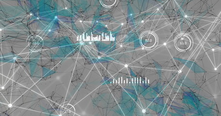 Leinwandbilder - Image of graphs, changing numbers in loading circles connected dots forming geometric shapes