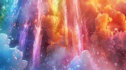 Wall Mural - An enchanting explosion of rainbow powder cascading like a waterfall