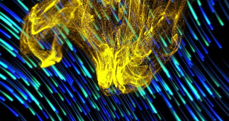 Poster - Image of dynamic wave pattern and lines moving in circular motion against black background
