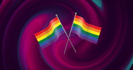 Poster - Image of rainbow flags over multicolored abstract pattern in background