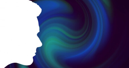 Poster - Image of white color illustrative man over abstract pattern