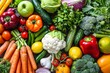 © vachom - A vibrant display of various fresh vegetables and fruits tightly packed together.