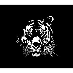 Wall Mural - Simple cartoon tiger , simple lines, simple, logo, black background 