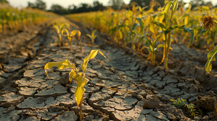 Wall Mural - wilted crops, with cracked soil as the background