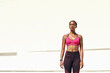 © peopleimages.com - Woman, fitness and outdoor in sportswear for gym, training and workout for summer goals. Female person, athlete or runner with mockup space for rest, break or cool down after physical activity