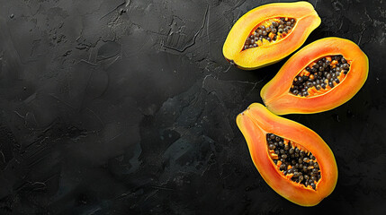 Wall Mural - flat lay top view of of papayas fruit on black surface background