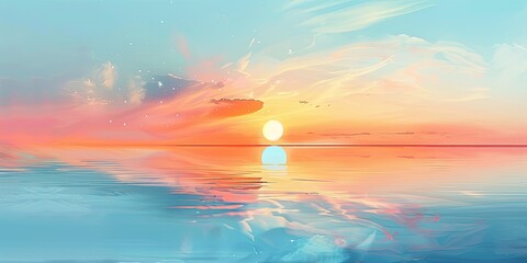 Wall Mural - Serene Bliss: A Coastal Panorama of Sunset, Colorful Sky, and Gentle Foam Waves