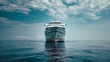 Cruise ship in the sea on a background of blue sky with clouds.