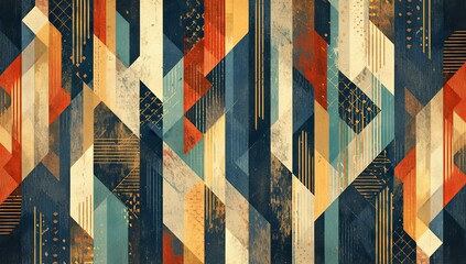 Wall Mural - abstract geometric pattern with newspaper texture and newsprint in red, blue, green, and orange