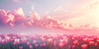 Illustration of spring pink field field. Natural  banner