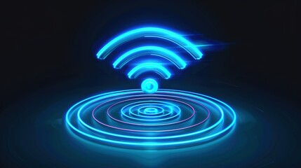 Poster - Futuristic blue wifi signal icon on digital network background