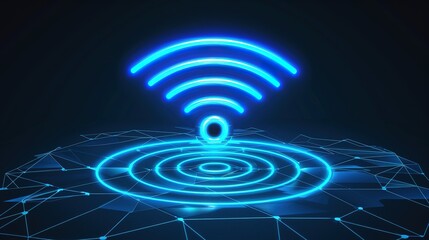 Poster - Futuristic blue wifi signal icon on digital network background