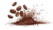 Dynamic explosion of coffee beans with ground coffee dust