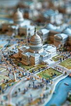 Picture A Miniature Scene From A US Presidential Election Campaign, With Tiny Figures Engaging In Politics And Running For Office The Setting Is Decorated To Symbolize The Republican And Democratic Pa