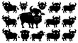 set of cute buffalo silhouette black color iso