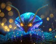 an insect that is lit up with blue lights on it