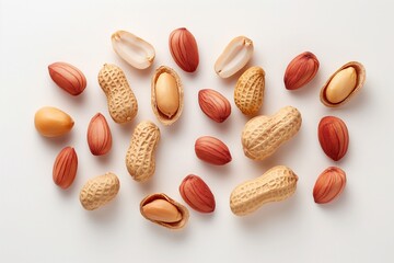 Wall Mural - nuts that are open in a row on a white background