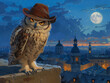 Nocturnal Owl Detective on City Rooftop