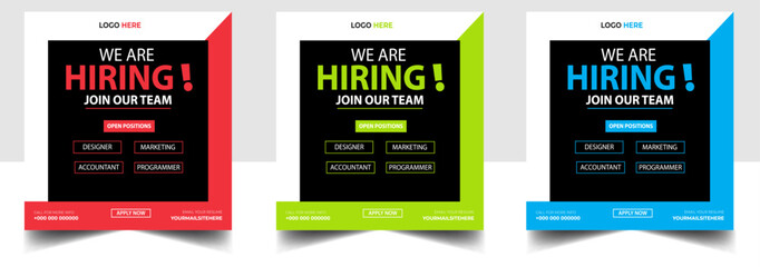 Wall Mural - Hiring recruitment open job vacancy design vector social media post banner template or web banner layout