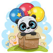 Cartoon Panda in the box with balloons