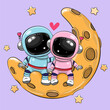 Cute Cartoon astronauts on the moon boy and girl