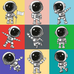 Wall Mural - cute cartoon astronauts on a colorful background
