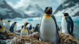 Fototapeta  - Antarctica Wildlife Penguin Colony. King Penguins South Georgia, Antarctica - Generative AI