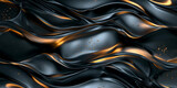Fototapeta  - Glänzender wellig geschwungener Kunststoff in orange mit schwarz als Hintergrundmotiv und Druckvorlage, ai generativ