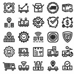 outline supply chain icon set silhouette vector illustration white background