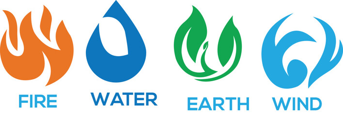 Aufkleber - Abstract Four elements fire water air earth leaf drop wave ecology icon set vector logo design