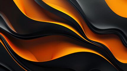 Poster - an orange and black wavy pattern on a black background,This abstract image of a black and gold wave pattern is both luxurious and dynamic. The smooth, flowing lines of the waves create,Fluid abstract
