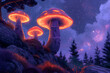 psychedelic dreamworld landscape with magic mushrooms, fantasy wallpaper art