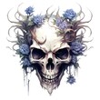 an image of an alien skull and face with a flowering head, in the style of necronomicon illustrations, moody lighting, understated sophistication, 2d game art, slender, meticulously detailed