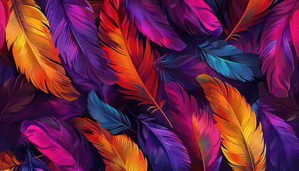 vibrant multicolored feathers seamless pattern for textile design