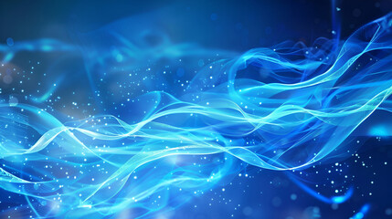 Poster - Abstract blue background. Wavy curve design,Abstract blue windy background,abstract blue background with glowing lines and particles,A vibrant blue abstract background with flowing waves of light. 
