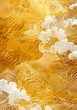 Golden Wave Celebration: Elegant Japanese Pattern on Sparkling Cloud Background