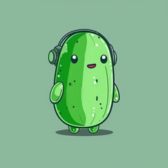 Wall Mural - A minimalist drawing of a cool cucumber boy character. He is a gamer who wears a headset, generated with AI